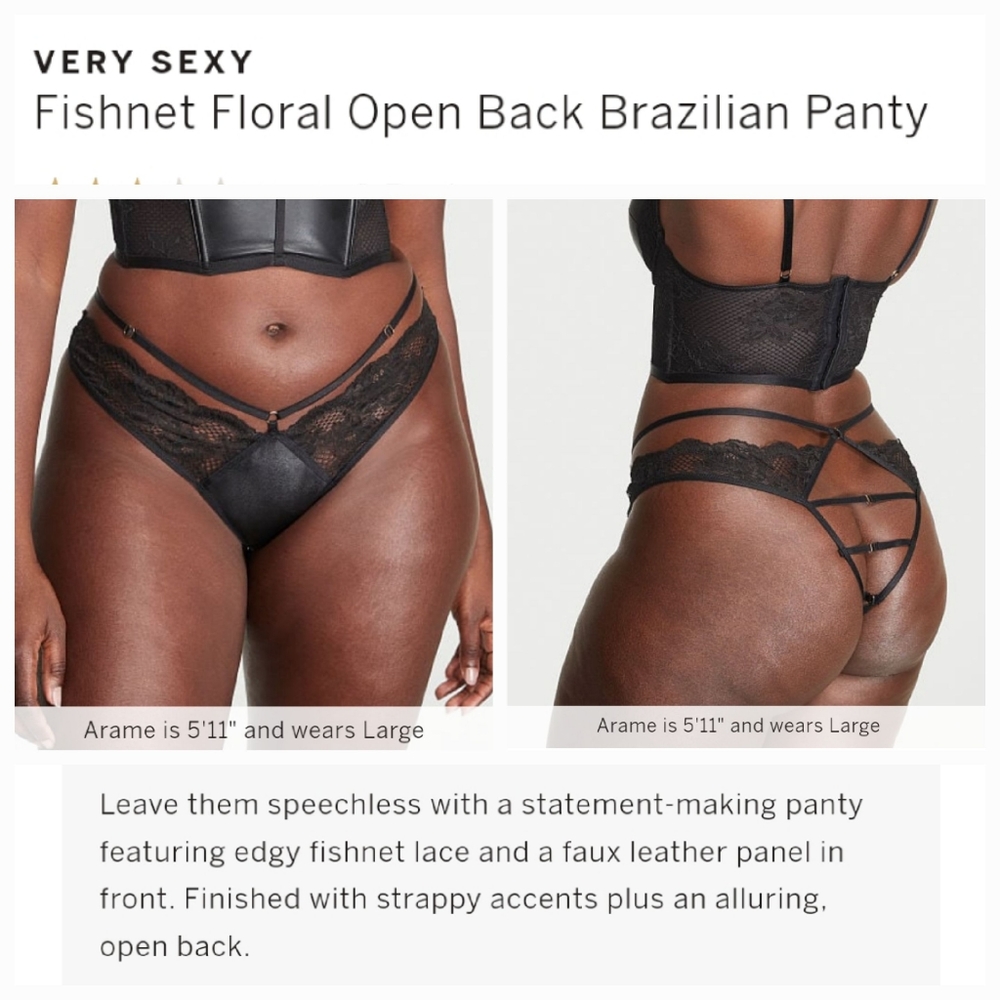 Victoria's secret very sexy fishnet faux leather Brazilian panty LARGE BLACK